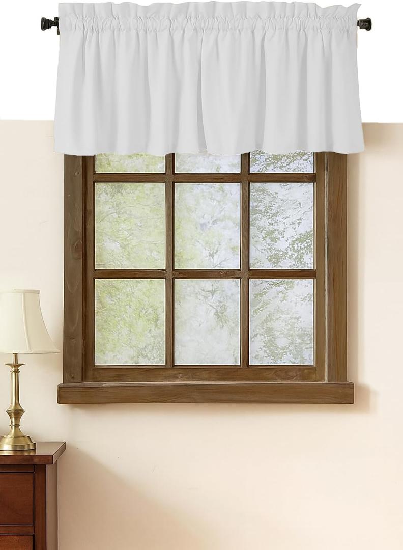 Native Fab Set of 2 Valance Curtains for Windows 54"x18" - Rod Pocket - Semi Sheer - Half Curtain for Kitchen, Cafe, Living Room, Bedroom, Basement - White
