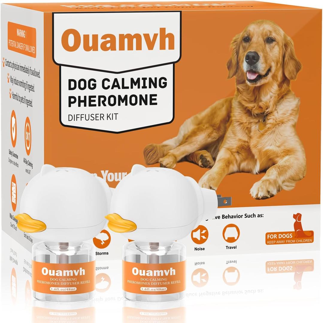 2 x Dog Calming Diffuser, 4 in 1 Puppy Pheromones Calming Diffuser, Relaxing Pheromone Plug in Kit for Dogs Relief Stress Anxiety Fighting Scratching Peeing Accidents, 2 Diffuser 2 Refill(48ml)