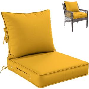 Premium Outdoor Seat Cushion Chair Cushions for Patio Furniture 22 L X 24 W X 4 H Waterproof & Fade Resistant Deep Seat and Backrest Cushion Set with Removable Covers for Chair, Sofa