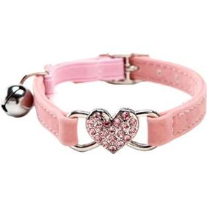 CHUKCHI Heart Bling Cat Collar with Safety Belt and Bell 8-11 Inches(Pink)