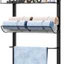 SWTYMIKI Over The Door Towel Racks for Bathroom  5Tier Wall Mounted Bathroom Towel Storage Organizer Holder with Metal Shelf, Black