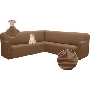Arfntevss Corner Sectional Couch Covers L Shape Ice Silk Sofa Cover Super Soft and Stretch Sectional Slipcover XL U Shaped Sofa Cover Living Room Non Slip Protector (Light Brown, X-Large)
