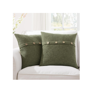 Meekio Set of 2 Moss Green Pillow Covers 20 x 20 Inches Farmhouse Pillow Covers with Coconut Buttons for Sofa Couch Living Room Bedroom Farmhouse Décor for The Home