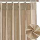 Joywell Semi Sheer Linen Pinch Pleated Window Curtains 2 Panels Back Tab Light Filtering Elegant Linen Drapes with Hooks for Bedroom Living Room Decor 40x84 Tan