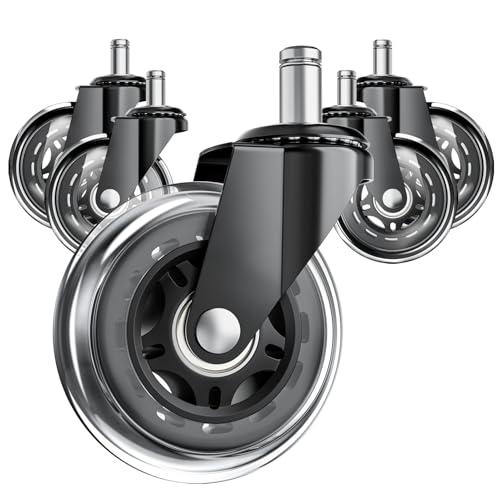 ASHGOOB Office Chair Wheels, Set of 5 Caster Wheels Office Accessories, 3 Inch Heavy Duty Casters for Chairs to Replace Office Chair Mats, Smooth & Quiet Universal Fit for Most Chairs(5 Pack)