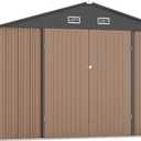 Zstar 10 x 8 FT Outdoor Storage Shed, Metal Steel Shed Storage House with Updated Frame Structure & Lockable Door, Waterproof Garden Steel for Backyard, Garden, Lawn, Patio, Brown