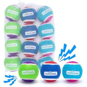 Nobleza Dog Tennis Balls 12 Pack, Durable Bouncy Floatable Squeaky Tennis Balls for Dogs for Fetch & Exercise, Training Interactive Natural Rubber Squeaky Dog Ball for Small Medium Dogs, 2.5in (2.5 in - Moderate Chewer, Mix Color)
