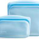 Stasher Silicone Reusable Storage Bags, 2-Pack, Reusable Freezer Bags, Microwave, Dishwasher, Oven Safe, Sous Vide, Premium Lunch Containers, Eco Friendly, Food Storage Bags, Snack Bags, Blue