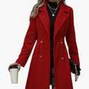 utcoco Women's Double Breasted Long Wool Pea Coat Notched Lapel Woolen Trench Overcoat XS