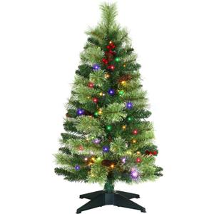 JOYHALO 3FT Small Christmas Tree, Pre-Lit Table Top Mini Tree with Warm White or Multicolor LED, Artificial Christmas Tree with 150 PVC Branches,8-Function Battery Powered for Holiday Decor (3 Ft Blossoming Pine Needles)