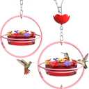 Pack of 2 Hummingbird Feeder for Outdoor Hanging - Wide Mouth Nectar Bird Feeder, Built-in Ant Moat & Easy-Refill Top, Garden Backyard Decor - Pink Metal Frame