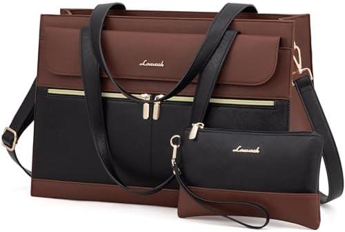 LOVEVOOK Laptop Bag for Women, Black- Brown 17.3