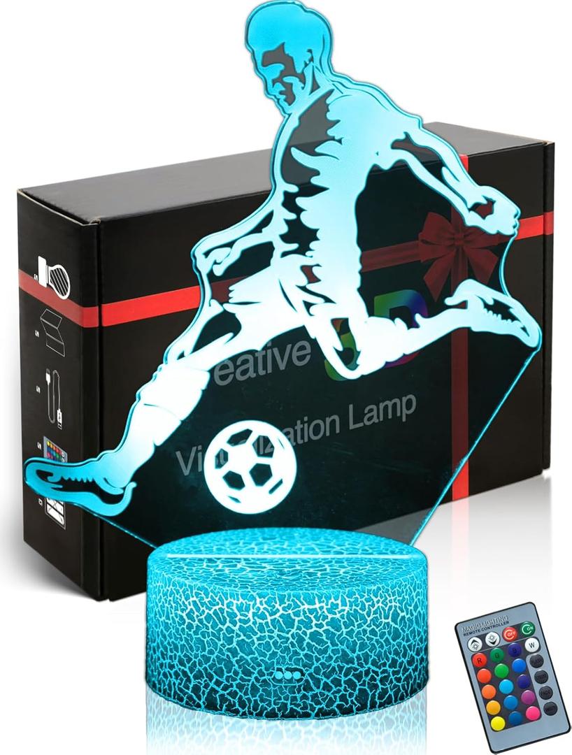 Soccer Night Light for Kids, 3D Optical Illusion Mood Light 16 Color s LED Dimmable with Remote Room Football Decor, No.10 Argentine Soccer Lamp Gifts Toys for Boys Girls Teens Men, (DHMMXUS)