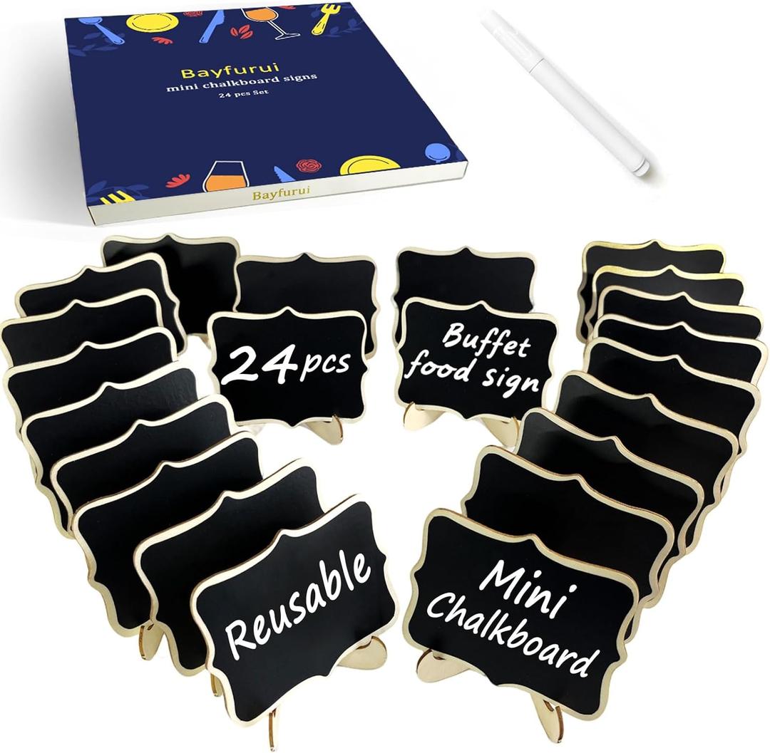24 PCS Mini Chalkboard Signs with Stand,Food Labels for Party Buffet, Food Tag/Name Card for Wedding Table, Name Tag Drink Labels Taco/Candy Bar/Bake Sale Food Sign, Catering Supplies Buffet Display (Black)