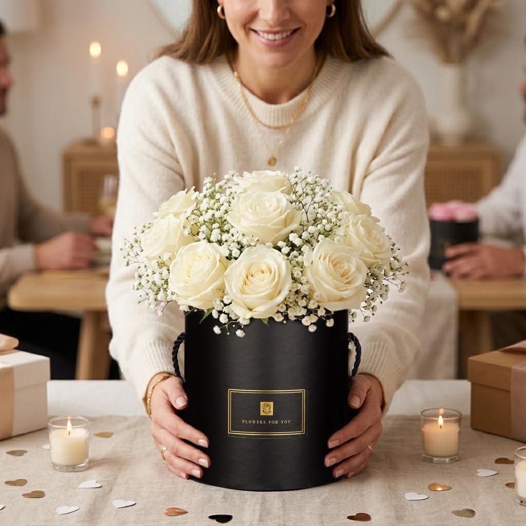 Hollyone Black Gift Box with Lids Set of Round Nesting Gift Boxes Cylinder for Presents 3 Assorted Sizes Flowers Arrangements Boxes for Gift Giving Holiday Valentine Mom Gifts Present Wrapping