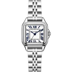 Szaikyri Classic Square Watches for Women with Roman Numerals Ladies Casual Dress Watch (Silver Blue)