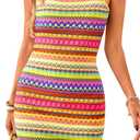 PRETTYGARDEN Womens 2026 Summer Mini Dresses Square Neck Sleeveless Tank Bodycon Striped Boho Sundress Beach Vacation Outfits (L)