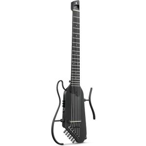 Donner Nylon-String Travel Guitar HUSH-C Acoustic Electric Guitar, Portable and Ultra-Light Guitar Kit for Quiet Practice with Earphone, Built-in Tuner, Detachable Stand & Gig Bag, Black