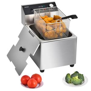 Commercial Deep Fryer with Basket, 1700w 14Qt 0.6mm Thickened Stainless Steel Countertop Electric Fryer for Home and Commercial Use, Oil Fryer with Double Overheat Protection