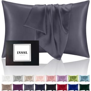 INSSL Silk Pillowcase for Women, Mulberry Silk Pillowcase for Hair and Skin and Stay Comfortable and Breathable During Sleep (Standard, Dark Grey)