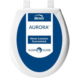 Bemis Aurora Slow Close Toilet Seat, Easy Clean Hinges and Adjustable Perfect Fit Plastic Seat, Made in USA, Round, Cotton White