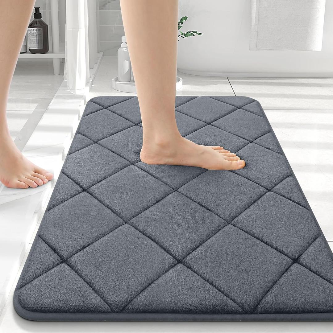 OLANLY Memory Foam Bath Mat 36x24, Ultra Soft and Absorbent Bathroom Rugs, Machine Washable, Comfortable Bath Carpet for Bathroom Floor, Tub and Shower, Dark Grey