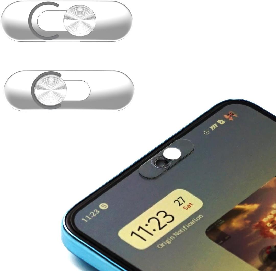 Front Camera Cover -Smartphones Webcam Cover Protect Privacy, Camera Privacy Covers Compatible for Galaxy, Pixel & iPad, Ultra-Thin Transparent Privacy Protection Slide, 2 Pack (Silver)