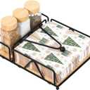 Baffect Napkin Holder For Table With Salt And Pepper Tray, Flat Napkin Dispenser With Weighted Arm,Black Napkin Storage For Dinner, Table Decor, Kitchen, Home Bar, Party, Hotel (Wood, Metal)