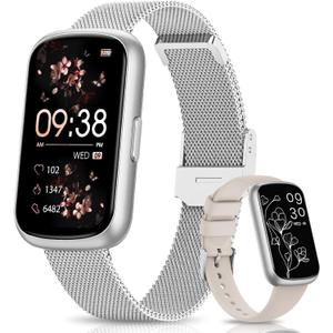 Slim Fitness Tracker, Smart Watches for Men/Women with Heart Rate/Blood Oxygen/Sleep Monitor, IP68 Waterproof Activity Trackers and Smart Watch for Phones with Step Tracker, Pedometer for Women Men (Silver)