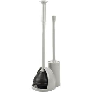 mDesign Hidden Plunger and Brush Set for Toilet Bowl - Brush Cleaner and Plunger Combo with Holder Caddy for Bathroom - Modern Toilet Brush and Plunger Set - Aura Collection - Light Gray (Pack of 1, Stone)