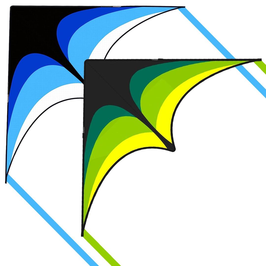 2 Pack Kites for Kids and Adults, Easy to Fly Delta Kite for Beach, Single Line Kite Set for Beginners, 63" x 30" Delta Kites for Teens with 2 * 300FT String Handles (Green&Blue)