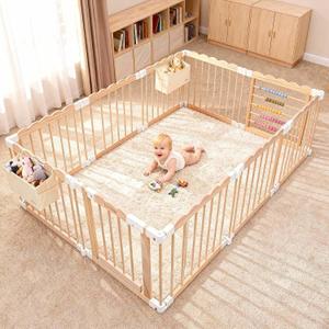 M MEEPO Foldable Wooden Baby Playpen, Adjustable Safety Playpen, 86x57x25in
Adjustable Shape & Size with 2-Pack Storage Bags, Nature Pine Wood, for Infant, Toddler, Safety Lock Door, Build in Toys