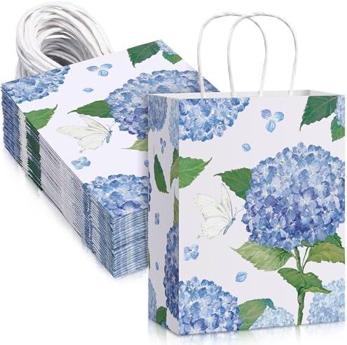 Chiisong 24 Pcs Floral Gift Bags Watercolor Hydrangea Paper Gift Bags with Handles Summer Party Favor Bag for Wedding Birthday Baby Shower
