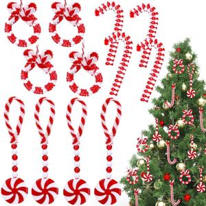 Christmas Crafts for Adults Kids, Red and White Christmas Ornaments Kit,  Beaded Peppermint Ornaments Candy Cane Decoration