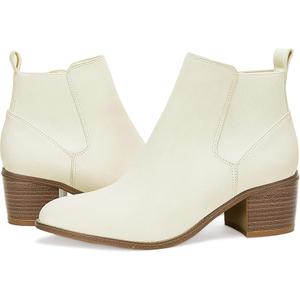 Womens Pointed Toe Ankle Boots Chunky Block Stacked Mid Heel Side Zipper Elastic Comfort Winter Booties Shoes Melora White 7.5
