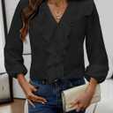 GORGLITTER Women's Ruffled Top Blouses Dressy Business Casual Button Up Long Sleeve V Neck Shirts Work Office Outfits (L)