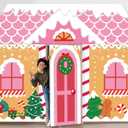 4Pcs Christmas Gingerbread Door Decoration Xmas Party Door Covers Backdrop Christmas Gingerbread House Decorations Xmas Hanging Doors Banner for Holiday Classroom Office Home Party Porch Sign (Pink)