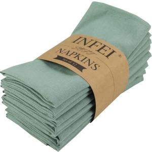 Solid Color Linen Blended Thin Dinner Cloth Napkins - Set of 12 (40 x 40 cm) - for Events & Home Use (Sage Green)