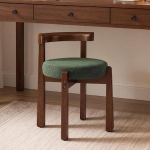 LUE BONA Wood Vanity Chair Stool with Back, Mid-Century Makeup Bench, Green, 17.9"W x 17.9"D x 25.2"H
