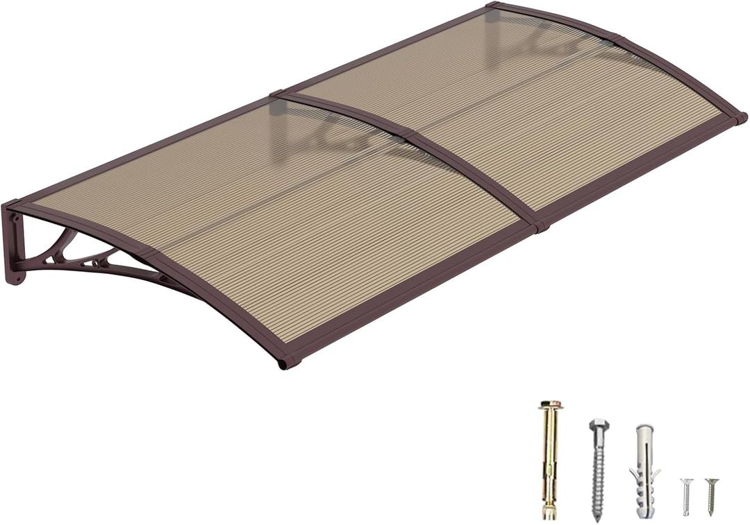 Awning for Door Entrance, 40x80 Inch Awnings for Patio, Durable Polycarbonate Window Awnings Exterior, UV Rain Snow Protection Canopy for House, Porch, Patio, Deck Brown bracket/brown panel, 40x80inch