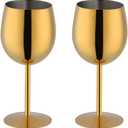 Stainless Steel Wine Glasses Set of 2, 11.8oz Unbreakable Goblet Glass,White Red Wine Metal Drink Champagne Goblet for Outdoor, Travel, Camping, Party,Wedding (Gold)