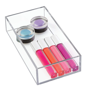 iDesign Clarity Plastic Drawer Organizer for Vanity, Countertop, Bathroom, Kitchen and Cabinet Storage, 8" x 4" x 2", Clear