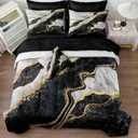Merryword Black White Marble Comforter Set Queen Size 8 Pieces Bed in a Bag Gold Metallic Marble Design Bedding with 1 Comforter, 4 Pillowcases, 1 Flat Sheet, 1 Fitted Sheet, 1 Cushion Cover