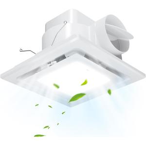 FEITON Bathroom Exhaust Fan with LED Light, 110 CFM 1.0 Sones Ultra Quiet Ceiling Ventilation Fan, Fits Standard 8x8 Inches Ceiling Cutout, 6500K Daylight, Built-in Junction Box, Square, 4 Inch Duct