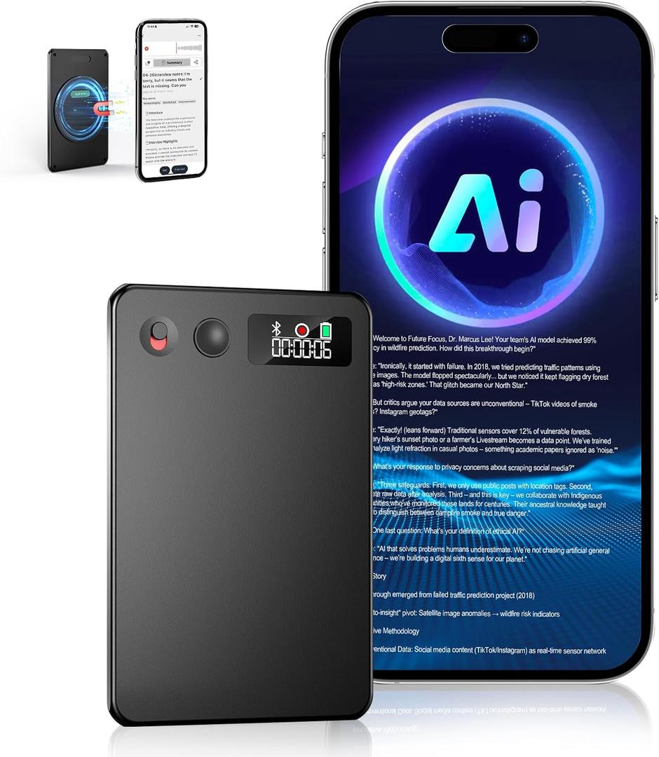 AI Voice Recorder, Audio Activated Recorder with Playback, App Control, Transcribe & Summarize with AI Technology, 190 Languages, 64GB Memory, Suitable for Lectures, Learning, Meetings, Calls (Black)