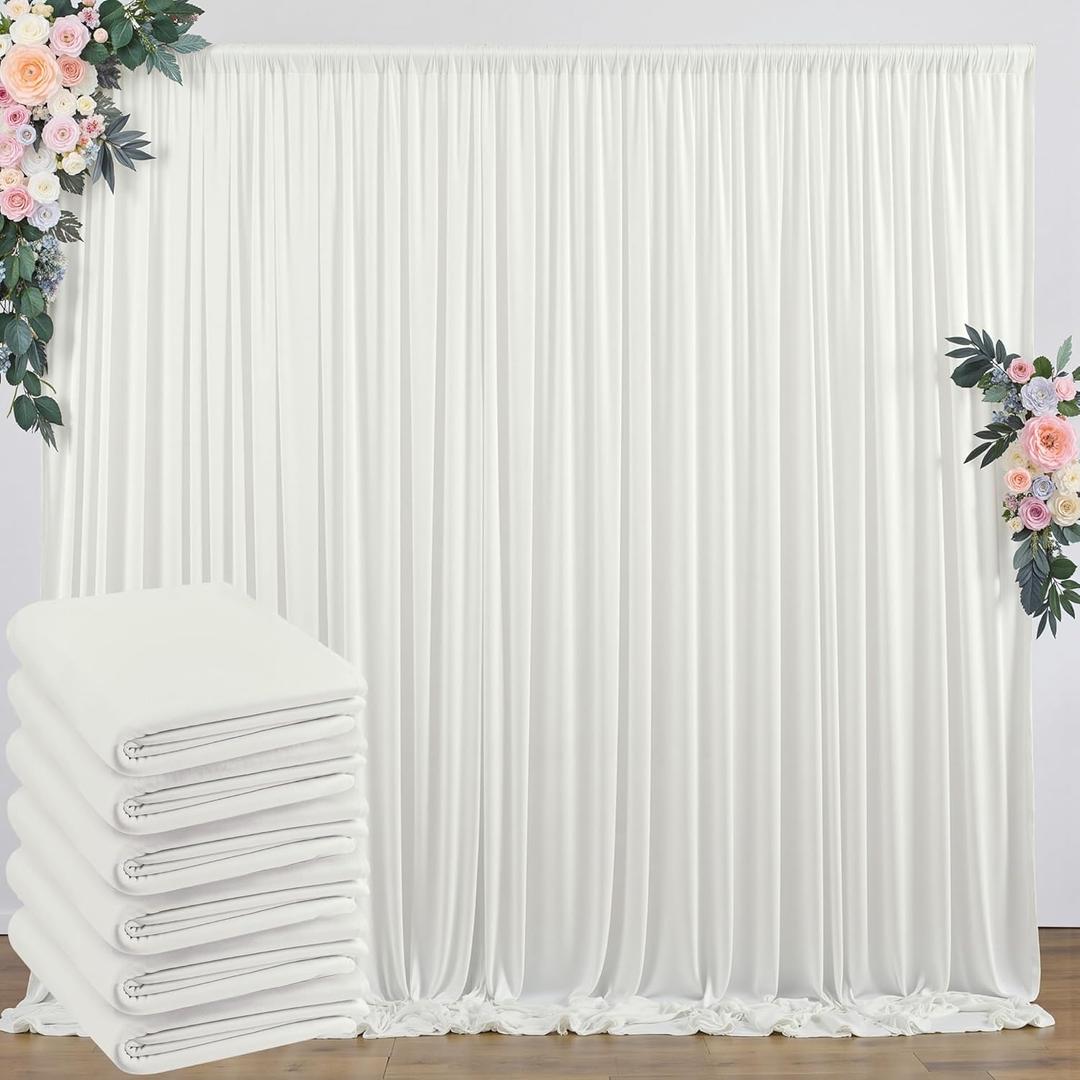 30 ft x 10 ft Wrinkle Free Ivory Backdrop Curtain for Wedding Parties, Polyester Ivory Photo Backdrop Drapes 6 Panels 5x10ft for Baby Shower Photoshoot Engagement Birthday Party Photography Background