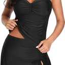 Yonique Womens Underwire Tankini Swimsuits with Skirt Two Piece Bathing Suits Tummy Control Swimwear (22 Plus, Simple Black)