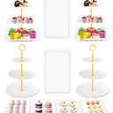 Hoedia 10 Pcs Cake Stand, Plastic Dessert Table Display Set, 4 Pcs 3 Tier Cupcake Stand Tower Holder and 6 Pcs Serving Tray for Tea Party Baby Shower Decorations
