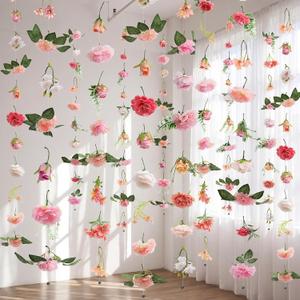 Suncalla 12 Pcs 70.8 ft Flower Garland Hanging Artificial Wildflower Vine Backdrop Decor from Ceiling Floating Silk Fake Floral Garland for Wedding Bridal Shower Garden Arch(Bright,Pink)