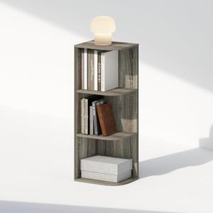 Furinno Reed Corner Shelf, 3-Tier Corner Bookshelf, Book Shelf, Corner Shelves, Storage Rack, for Organization and Storage, Home Office, Living Room, French Oak